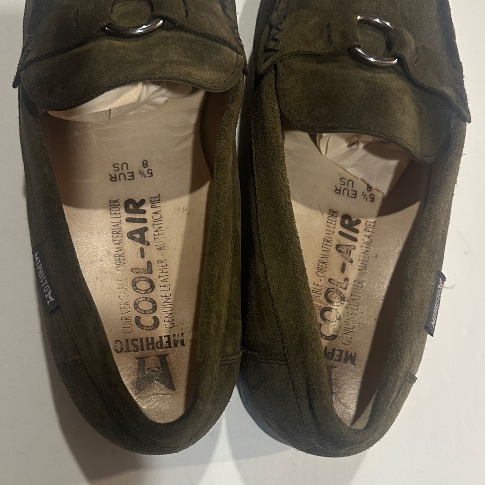 Mephisto cool air Suede olive leather Loafers comfort shoes w front circle sz 8 - Picture 8 of 9